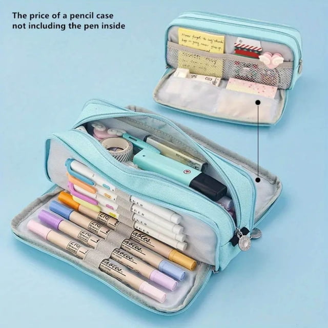 Estuche multicapa para lápices para estudiantes: caja de almacenamiento de papelería de tela estilo japonés y coreano, contenedor de bolígrafos con múltiples compartimentos para organizar los útiles