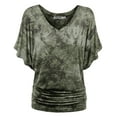 thumbnail image 2 of Made by Johnny Women's V-Neck Short Sleeve Tie Dye Drape Dolman Top XL OLIVE, 2 of 6
