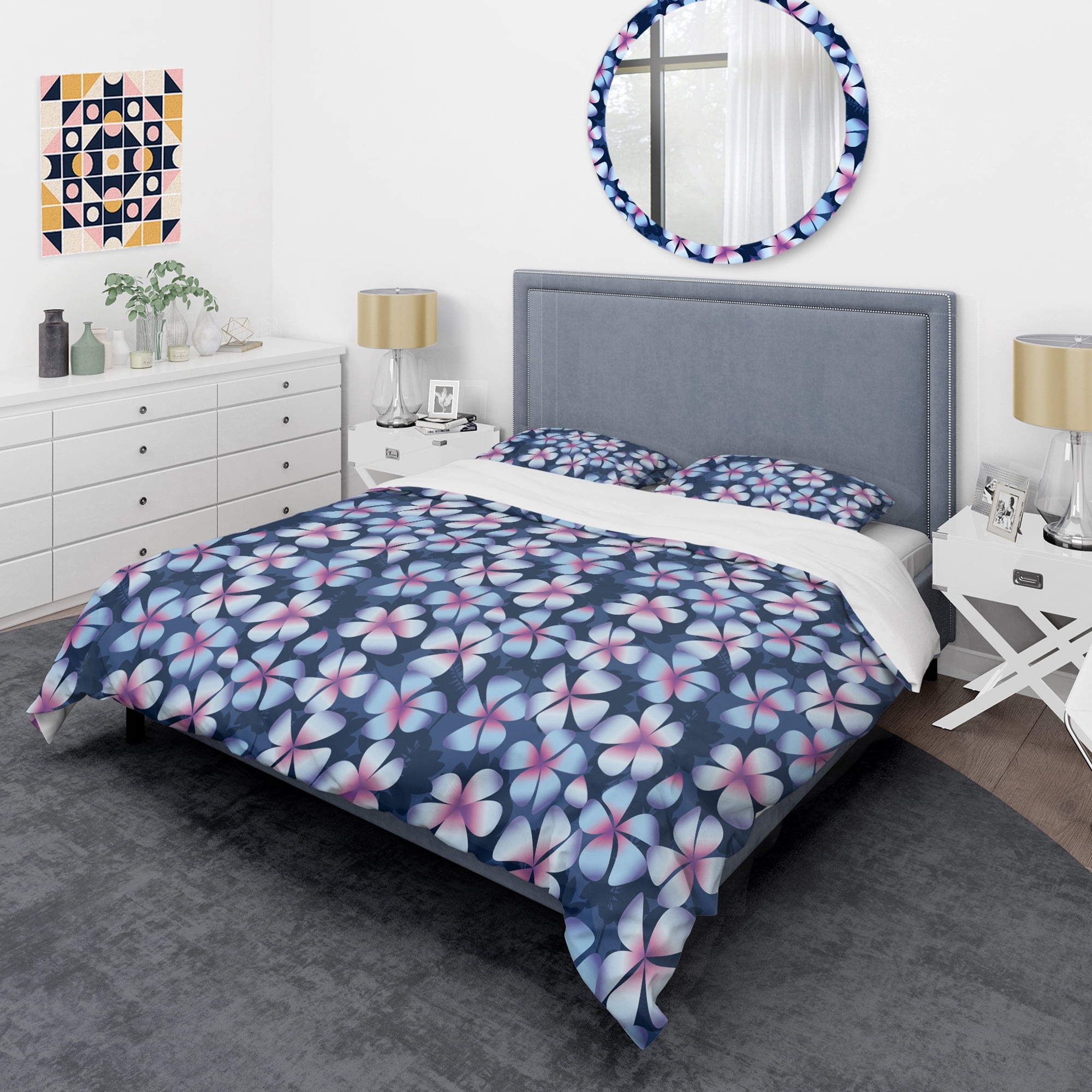 Designart 'Retro Frangipani Flowers' Mid-Century Modern Duvet Cover Set