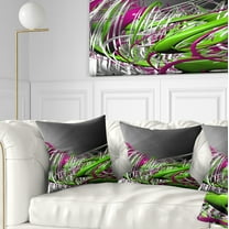 Designart Fractal 3D Green Purple Stripes - Contemporary Throw Pillow - 18x18