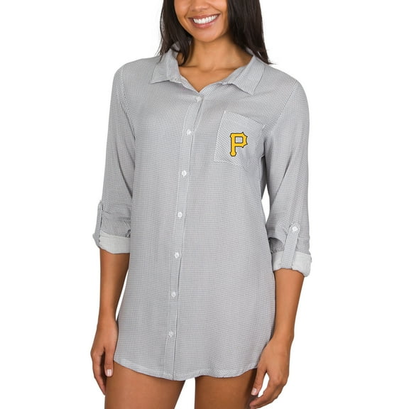 Women's Concepts Sport Gray Pittsburgh Pirates Melody Woven Full-Button Long Sleeve Nightshirt