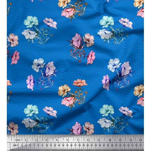 Soimoi Cotton Duck Fabric Sea Shell & Anemone Floral Decor Fabric Printed Yard 42 Inch Wide