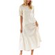 thumbnail image 1 of Vestido largo de manga corta con cuello redondo de color sólido de lino y algodón de verano informal para mujer Pompotops ghjkhdj11479, 1 of 9