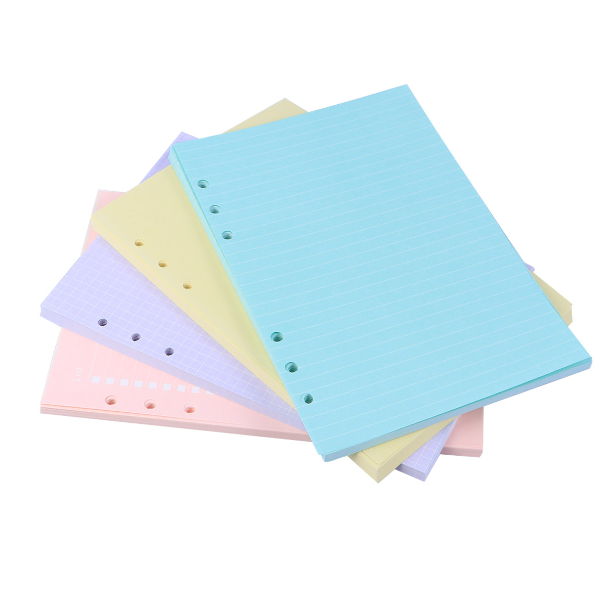 4 pcs Colorful Loose-leaf Paper Hole Leaf Binder Notebook A5 Index Classified Lables Dividers Paper (Six Holes Yellow Pink Green Purple)