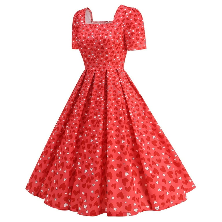 hotojiny Formal Dresses for Women Valentine's Day Gifts Cute Heart Print Cocktail  Dresses Trendy Flowy Short Sleeve Maxi Dress - Walmart.com