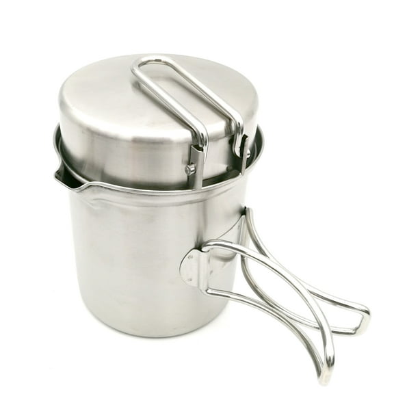 Outdoor Stainless Steel Portable Camping Set Pot Camping Pot 2-piece Set Camping Hiking Pot