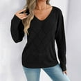 thumbnail image 6 of Crochet Knit Sweaters for Women Long Sleeve Pullover V Neck Lightweight Tops Black L, 6 of 6