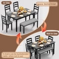 thumbnail image 3 of Furmax 6-Piece  Solid Wood Dining Table Set with 4 Chairs & 1 Bench,  58"  Table  for 4-6 People, Perfect for Family Kitchen/Dining Room/Restaurant with Linen Fabric For Softness, Black and Grey, 3 of 7