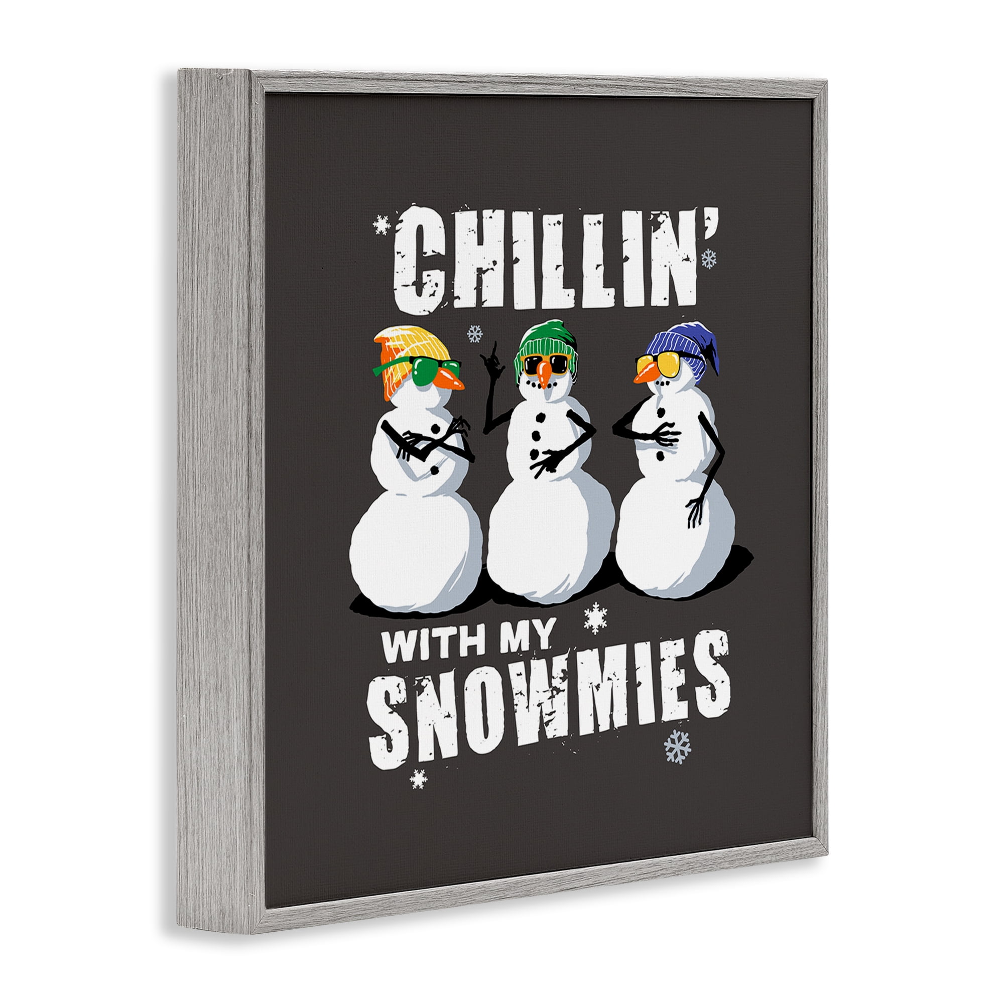 Stupell Industries Chillin' With Snowmies Snowmen Holiday Painting Gray Framed Art Prints Wall Art, 24 x 24