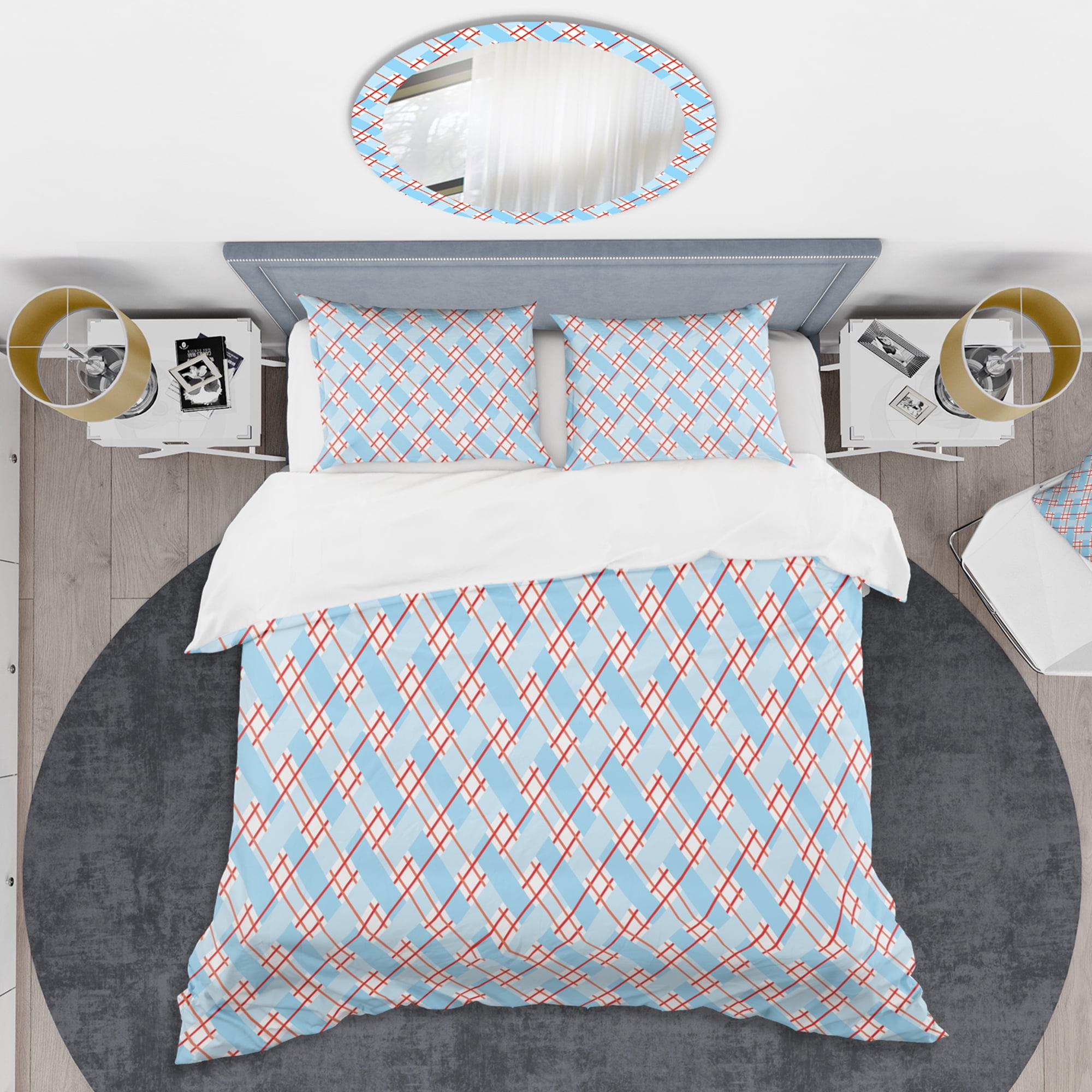 Designart 'Blue And Red Plaid' Mid-Century Modern Duvet Cover Set