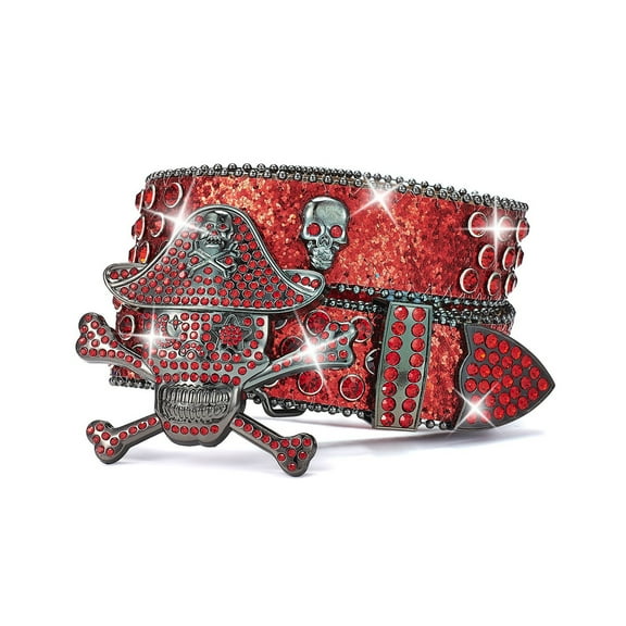 Blingbling Skull Buckle Belt for Adult Rhinestones Studded Belt Pants Belt Street Dancing Club Belt Eye Catching