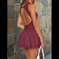 thumbnail image 4 of Vestido Corto Ajustado con Cuello para Mujer, Sin Mangas, con Volantes Fruncidos en el Bajo, para Fiesta o Club. Vino Tinto XL, 4 of 8