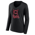 thumbnail image 2 of Women's Black Cincinnati Reds Fastball Long Sleeve V-Neck T-Shirt, 2 of 3