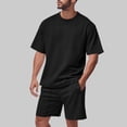 thumbnail image 2 of FRSASU Men's Casual Jacquard Knit Short Sleeve T Shirts and Shorts Summer Beach Vacation 2 Piece Outfit Lounge Workout Sets Black, 2 of 6