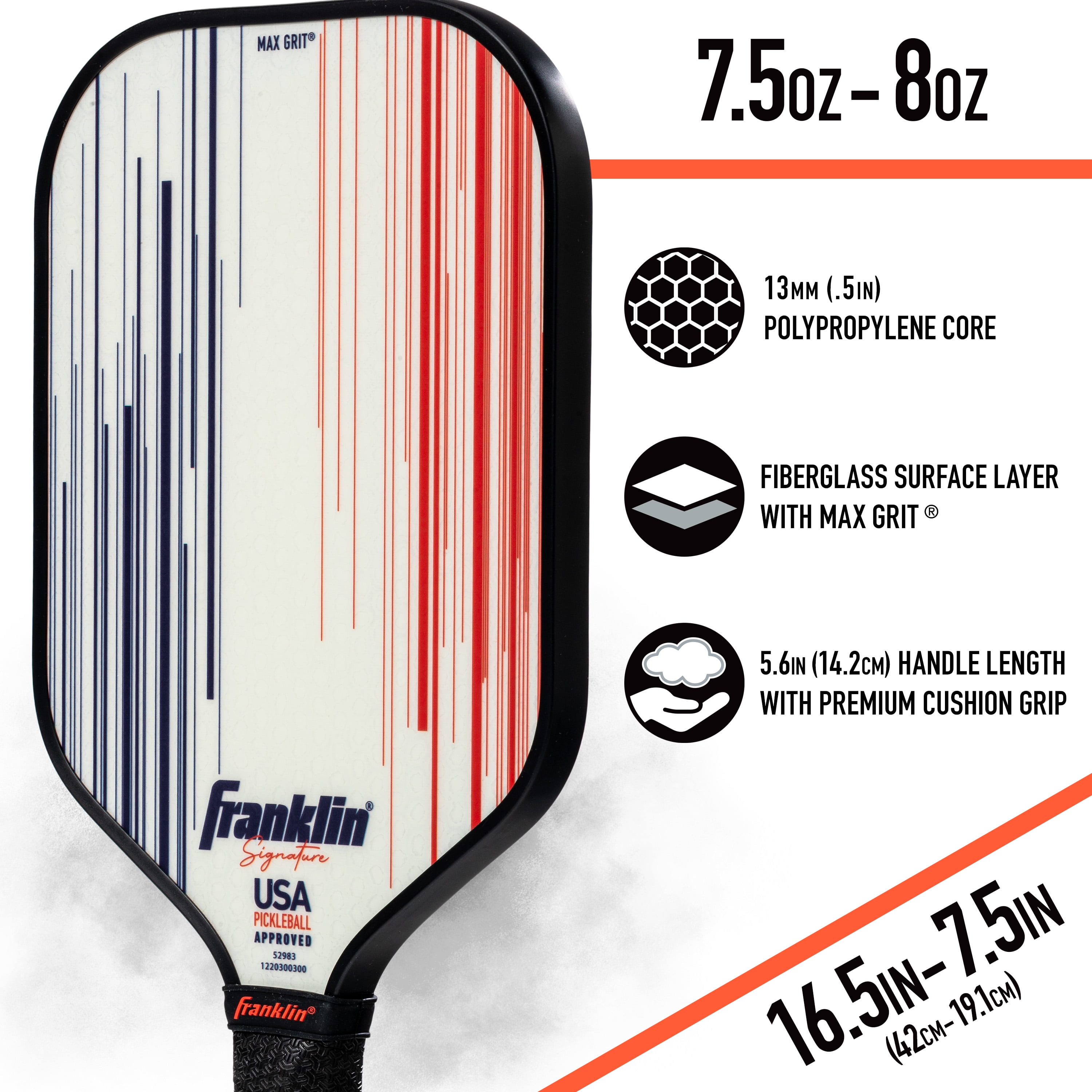 Franklin Sports Signature Pro Pickleballs - 13mm Poly Core Racket - White