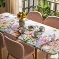 thumbnail image 3 of Grey Easter Table Cloths for 8 Foot Rectangle Tables, Spring Watercolor Tulip Flower Plant Wood Grain Patio Waterproof Elastic Fitted Tablecloths, Washable Rectangular Table Cover for Camping, 3 of 8