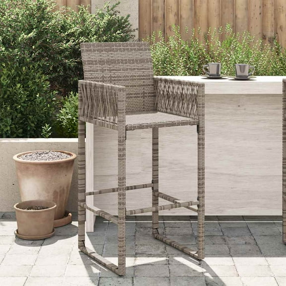 vidaXL Garden Bar Stool Grey PE Rattan, Powder-Coated Steel Standard