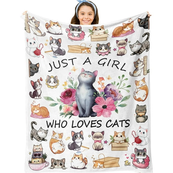 Cat Blanket Gifts, Cat Blankets for Women, Cute Kitten Gifts for Girl, Who Loves Cats Blanket, Best Present Ideas for Kitten Lover Blankets 40"X50"