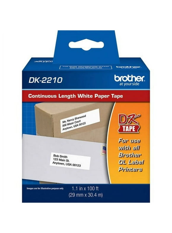 Brother DK2210 - Continuous Length Paper Tape - 1.14" Width x 100 ft Length - Direct Thermal - White - 1 / Roll | Bundle of 2 Rolls