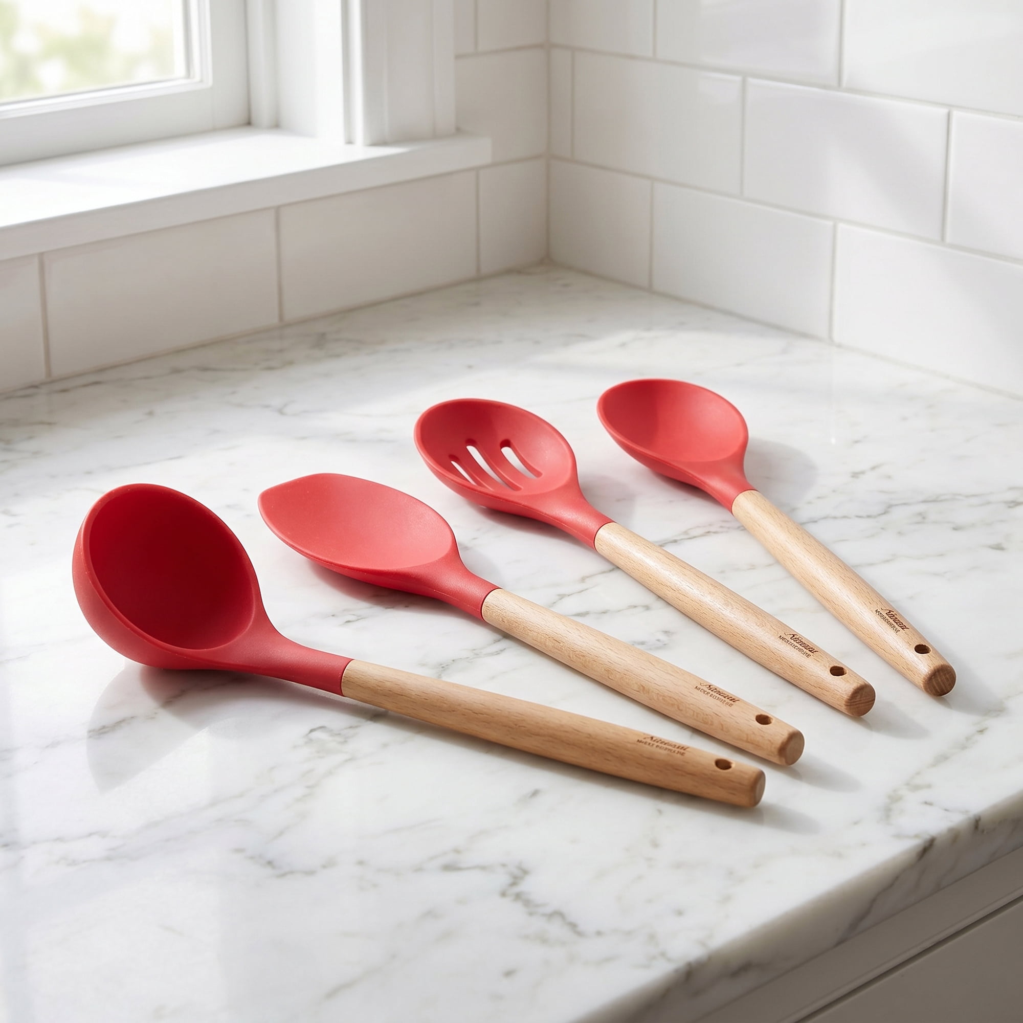 Unique Bargains 4 Pcs Cooking Utensil Set for Non Stick Cookware and Gadgets Red