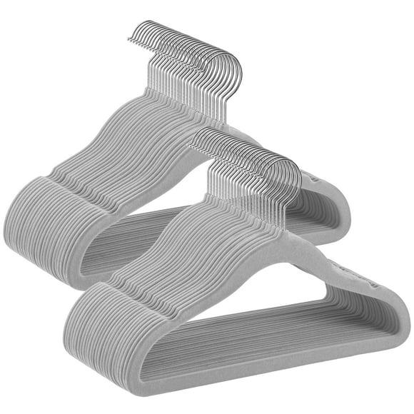 SONGMICS Perchas Infantiles, Juego de 50, Perchas de Terciopelo con Ganchos, Perchas Antideslizantes para Ropa, Gris Paloma