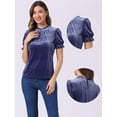 thumbnail image 2 of DARING DIVA Ruffle Collar Short Sleeve Velvet Blouse M Dusty Purple Blue, 2 of 6