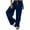 Blue, variant on WIZUTIZ Palazzo Pants for Women Casual Lightweight Leisure Baggy Wide Leg Dress Pants Elastic Stretch High Rise Beach Pants Solid Side Slit Drawstring with Pockets Dress Pants Business Outdoor Black