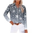 thumbnail image 4 of Enjoytime Blouses for Women Casual Christmas Printed Long Sleeve Plus Size Tops Fall Winter Trendy Women Button Down Shirt Gray XXXXXL, 4 of 5