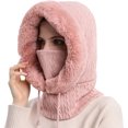 thumbnail image 1 of Gorro de invierno para mujer Conjunto de mascarilla de punto de una pieza con forro de lana gruesa Bufanda de cuello redondo con pompadour Gorro de esquí, 1 of 5