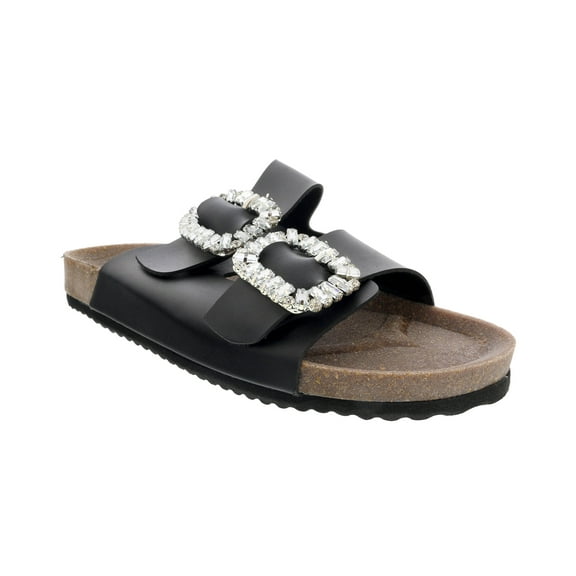 Ventutto Black Crystal Embellished Comfort Sandals-6 for womens