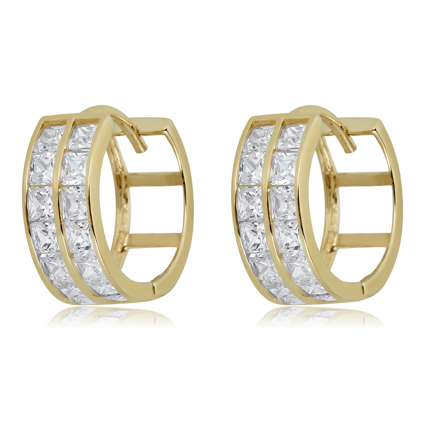 Hoop Earrings Real 18k Yellow Gold Filled Ladies Diamond Simulated Huggie Design 