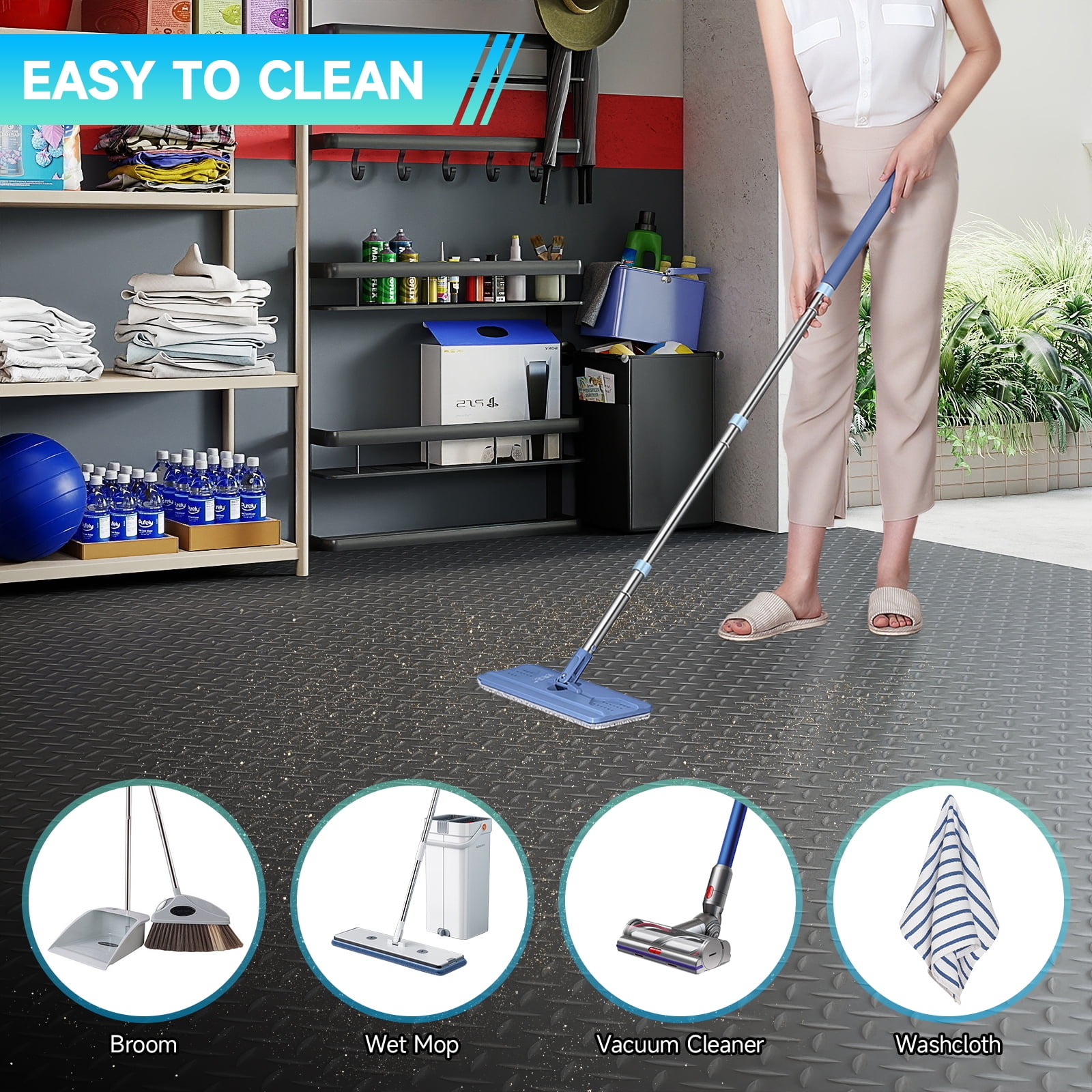Garage Floor Mat, 7.5 x 20 FT Thickened Diamond Plate PVC Garage Mats Flooring Roll for Under Car, Garage Car Parking Mats for Sports Car，Compact SUVS，Silver