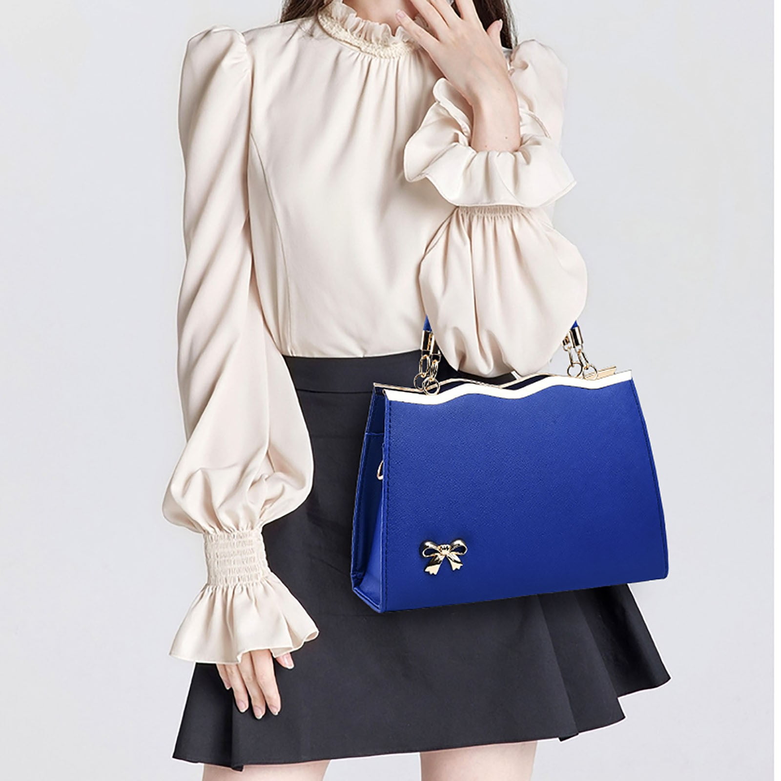 Stylago Womens Fashion Handbags Leather Top Handle Detachable Strap Crossbody Tote Bags Ladies Bow Shoulder Purses for Shopping Blue