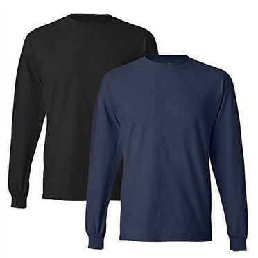 Hanes Preshrunk 100% Cotton 6.1oz. Beefy-T - Long Sleeve T-Shirt (Pack of 2) (1 Black / 1 Navy)