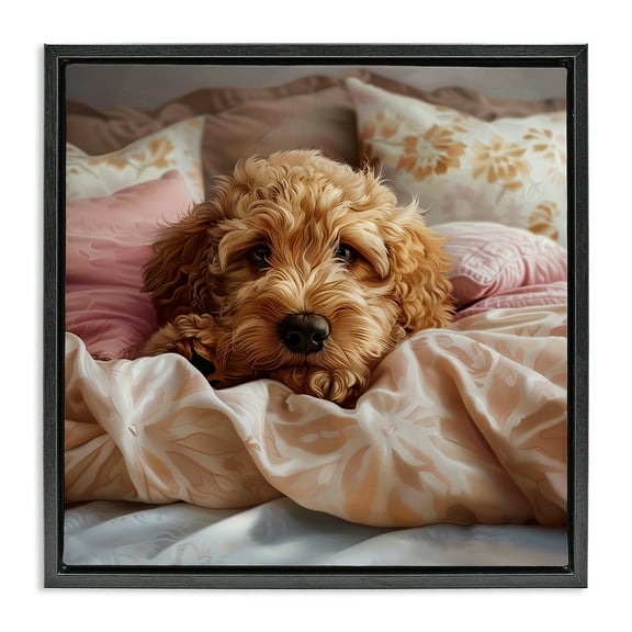 Stupell Industries Nap Time Cuddling Pup Animals Painting Black Floater Framed Canvas Art Print Wall Art, 18 x 18