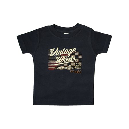 

Inktastic Vintage Wheels over top American Racing Flag Gift Baby Boy or Baby Girl T-Shirt