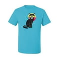 thumbnail image 2 of Cool California Beach Kitten Silhouette Sun Cat | Mens Cat Lover Graphic T-Shirt, Light Turquoise, Large, 2 of 4
