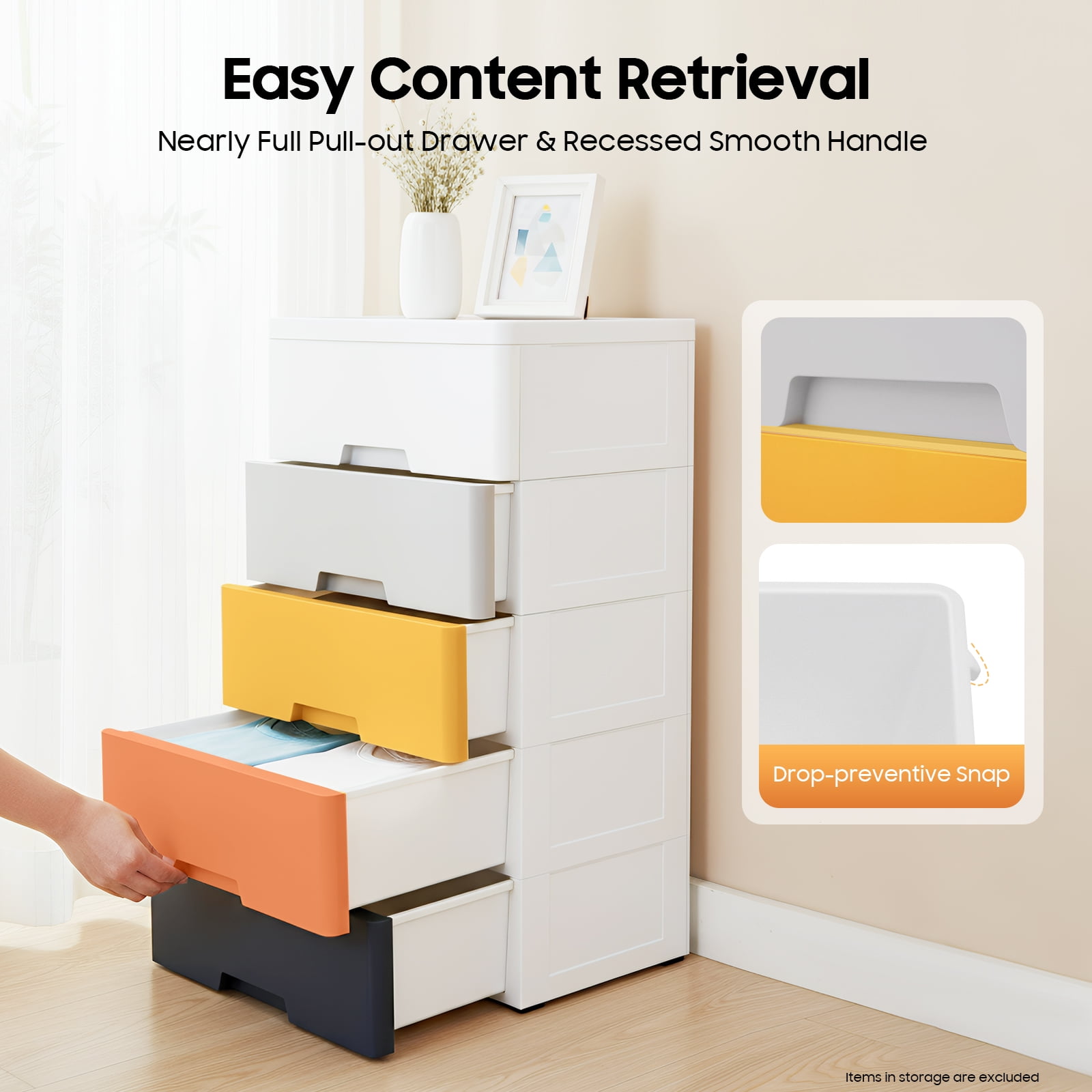 Plastic Drawers Dresser Storage Cabinet 5 Drawer Stackable Vertical Clothes Storage Tower, Bedroom Tall Small Chest Closet, Organizer Unit for Hallway Entryway Home (Colorful)