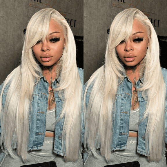 Platinum Blonde Lace Front Wigs Human Hair Pre Plucked #60 Straight Human Hair Wig 13x4 HD Transparent Lace Frontal Wig Glueless Silver Lace Front Wigs for Women 180 Density 30 Inch