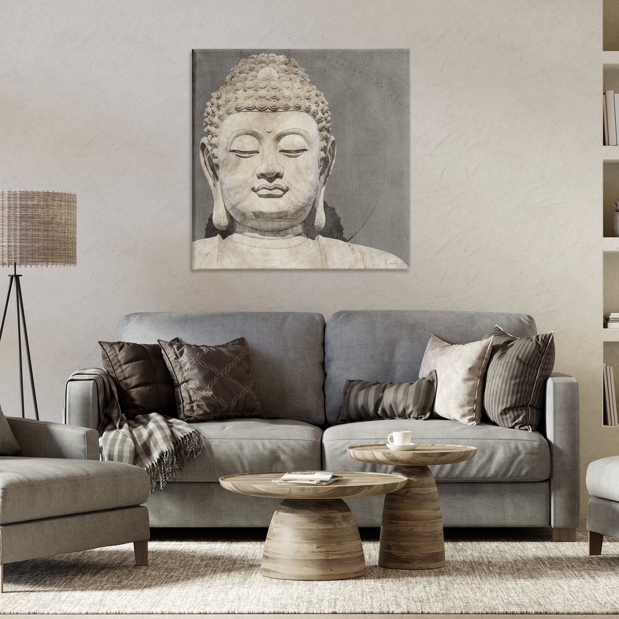 Stupell Industries Rustic Buddha Portrait History & Language Painting Wrapped Canvas Art Print Wall Art, 30 x 30