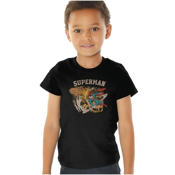 Superman - Logo Universe Kids T Shirt (4) for Youth Toddler Boys and Girls, Black
