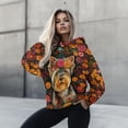 thumbnail image 4 of COEQINE Casual Wear Pullover Sweatshirts Soft Oversized Women's Hoodies Long Sleeves Y2K Crewneck Fashion Loose Fit Hooded Sweatshirt Outfits Yorkshire Terrier and Flowers Lightweight, S, 4 of 7