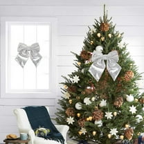 Christmas Decorations Christmas Sequined Bows Ornaments, Beautiful Delicate Glitter Bow for Christmas Tree Decoration Window Hangings Party Decorations 9.84x9.84 Inch Silver