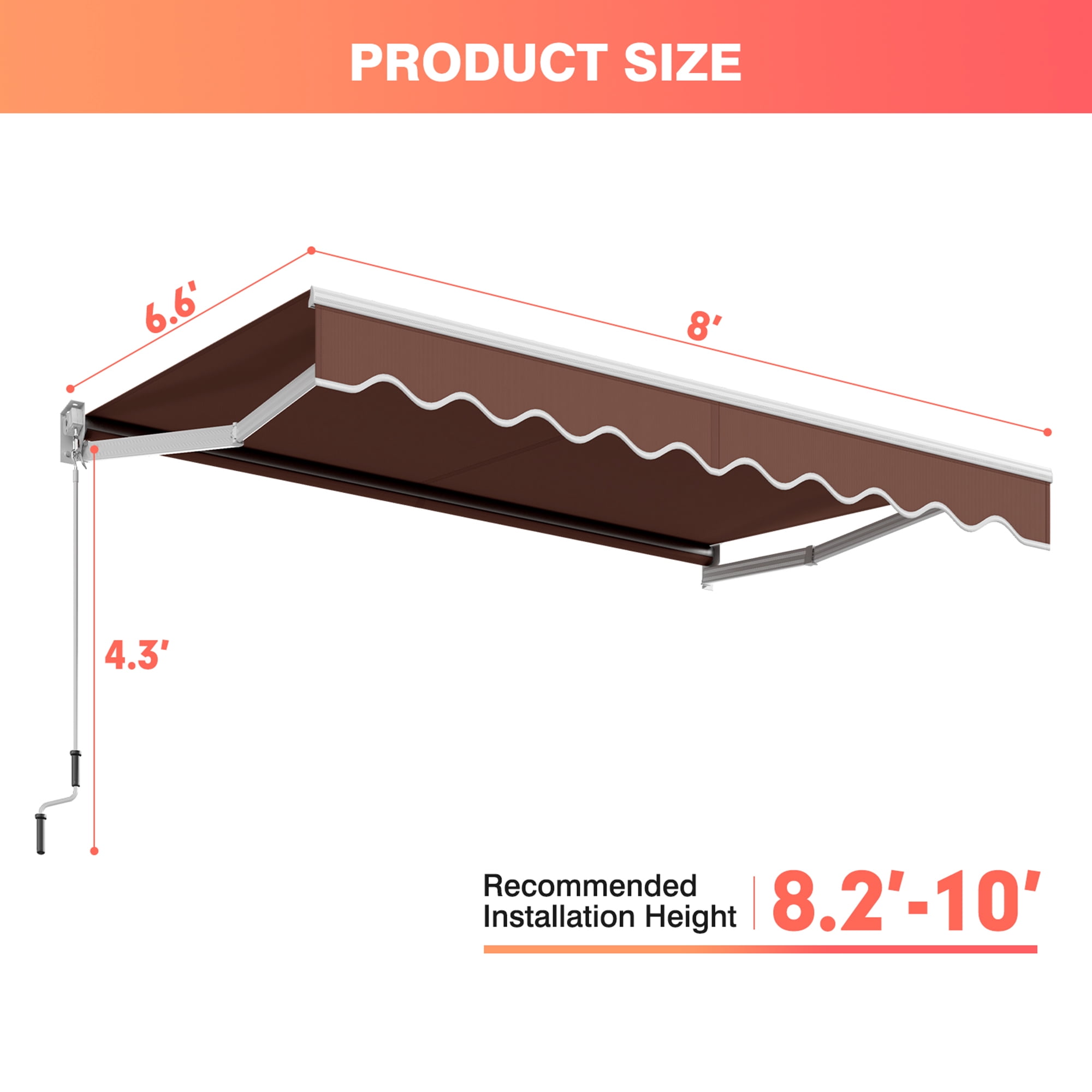 Gymax Fashion 8' x 6.6' Patio Retractable Awning Sunshade Shelter w/Manual Crank Handle Coffee