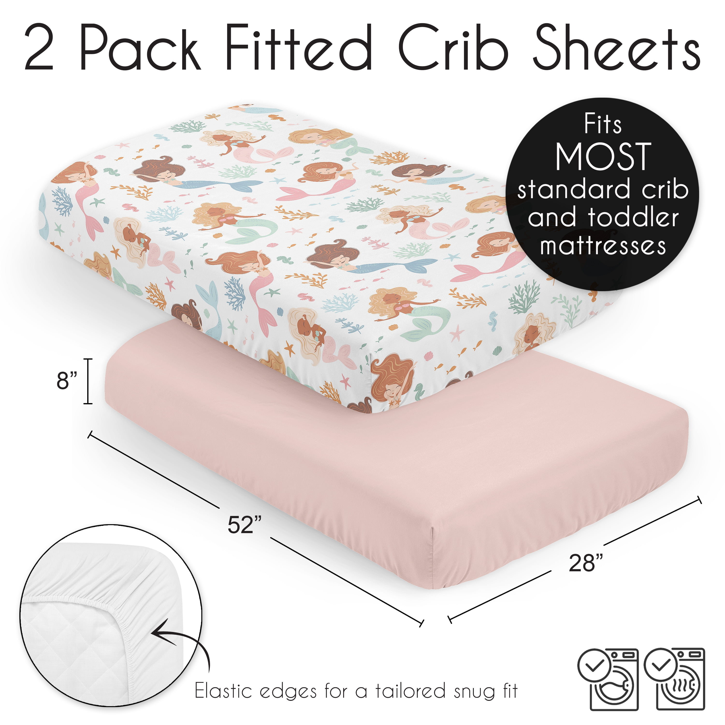 Sweet Jojo Designs Mermaids Pink Blue Orange Fitted Crib Sheets 2 Piece Set