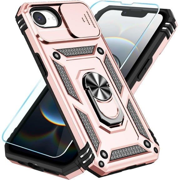 XIHAMA Compatible with iPhone 16e Case with HD Screen Protector & Slide Camera Cover & Rotated Ring Kickstand, [Military-Grade] Phone Case for iPhone 16e