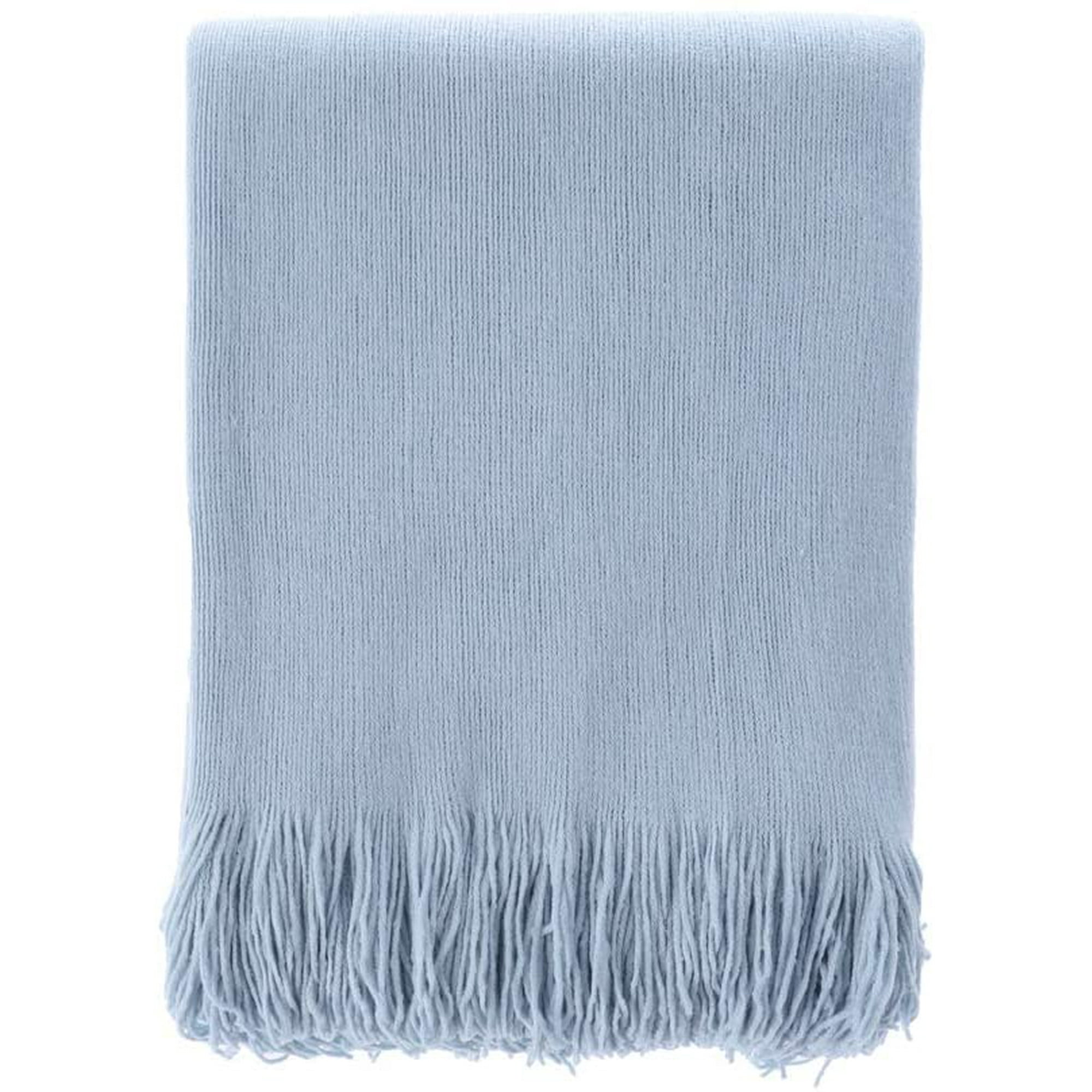 Light Blue Knitted Throw Blanket for Sofa Couch Bed Car Office Living Room Solid Soft Cozy Throw with Decorative Tassels 50 x80 Walmart
