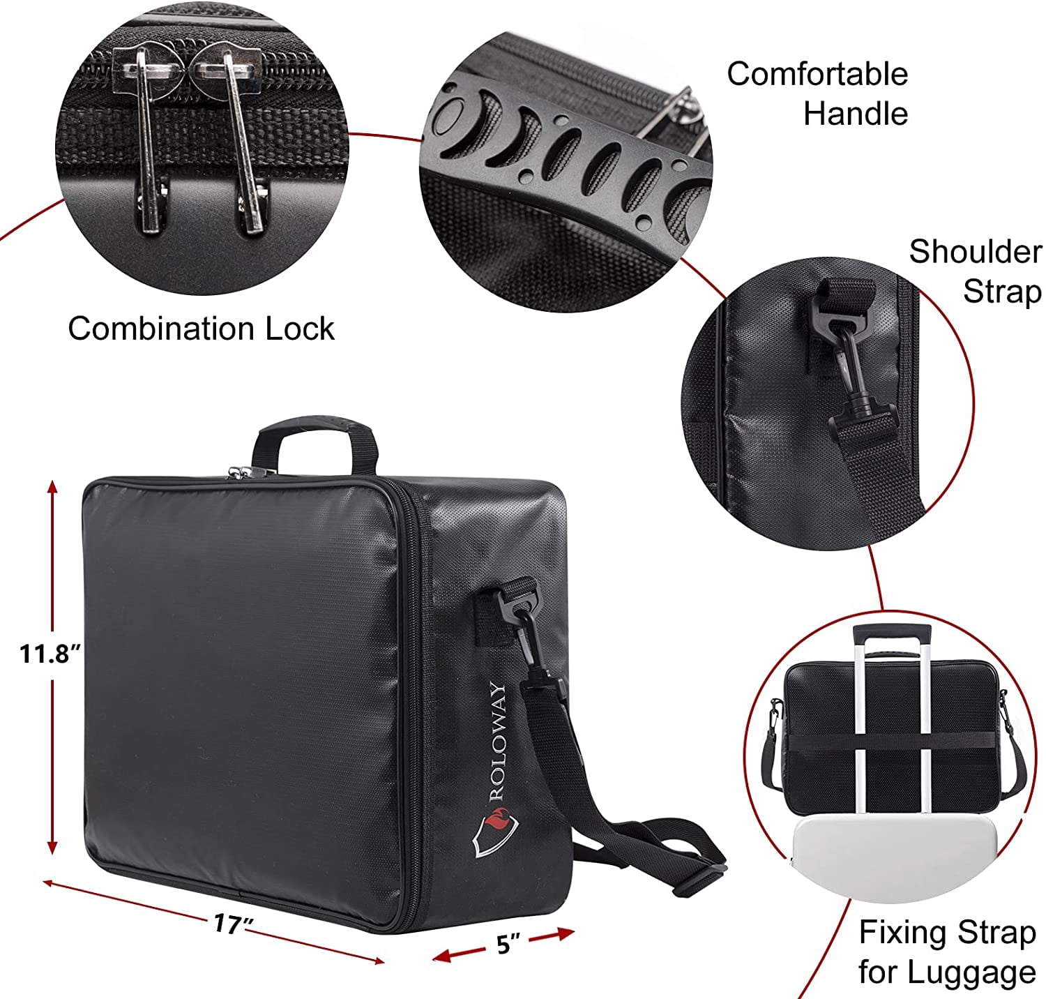ROLOWAY Nylon 8 Pockets A4 Size File Organizer with Combination Lock, Black