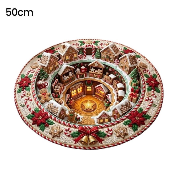 Christmas 3D Vortex Area Rug, Round Flannel Floor Mat with Anti-Slip Backing, Holiday Decor for Living Room & Entryway