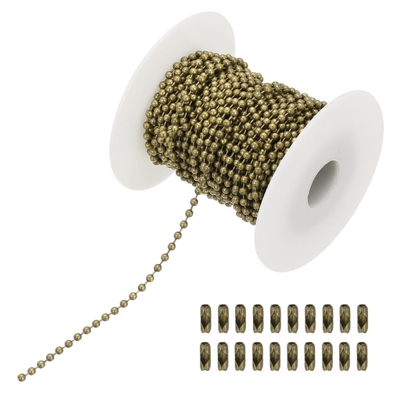 Uxcell 10m Beaded Ball Chain, 2mm Stainless Steel Pull Chain Extension for DIY Crafts, Bronze